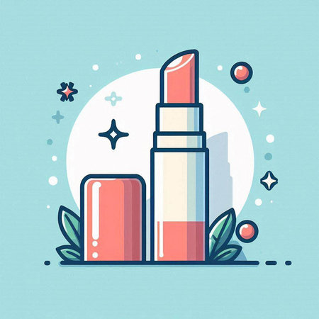 Lipstick vector illustration in flat linear style on blue background.のイラスト素材