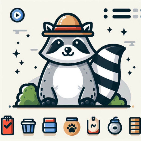 Cute raccoon with a hat. Vector illustration for your designのイラスト素材