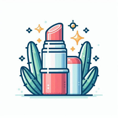 Cosmetics. Lipstick. Vector illustration in flat line style.のイラスト素材