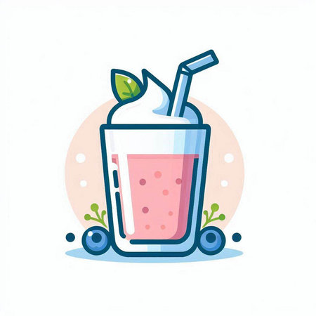 Strawberry smoothie in a glass with straw. Vector illustration.のイラスト素材