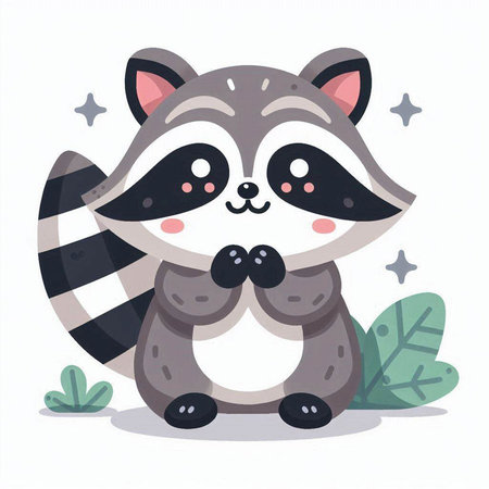 Cute raccoon sitting on a white background. Vector illustration.のイラスト素材