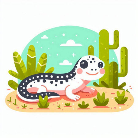 Cute lizard in desert. Vector illustration in flat cartoon style.のイラスト素材