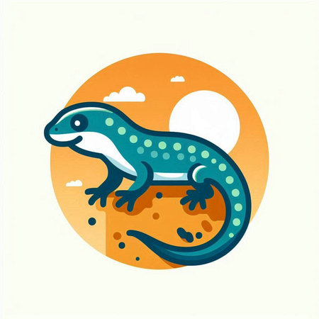 lizard on the background of the sun, vector illustration in flat styleのイラスト素材