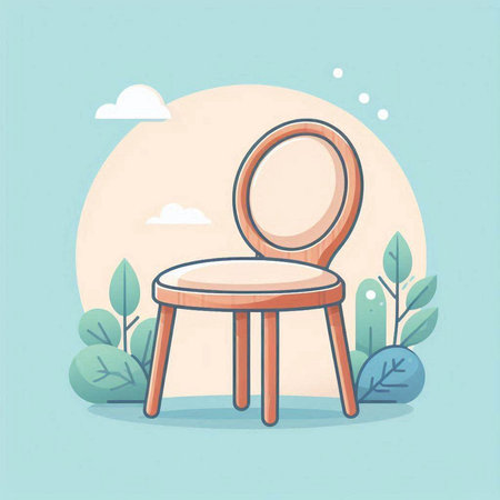 Illustration of chair in the garden. Vector illustration in flat styleのイラスト素材