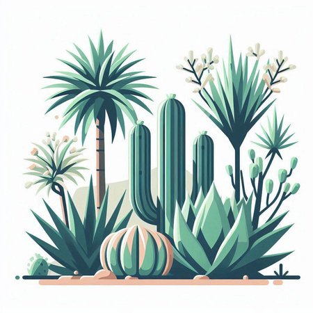 Cactus and succulent plants in flat style. Vector illustration.のイラスト素材