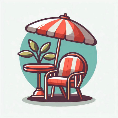 Beach chair with parasol. Vector illustration in cartoon style.のイラスト素材