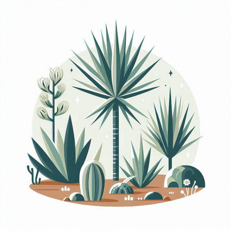 Cactus and succulents in the desert. Vector illustration.のイラスト素材