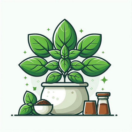 Potted plants and spices. Vector illustration in flat cartoon style.のイラスト素材