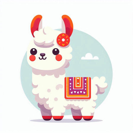 Cute llama character. Vector illustration in flat cartoon style.のイラスト素材