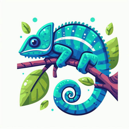 Chameleon on a branch. Vector illustration in cartoon style.のイラスト素材