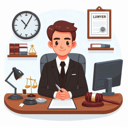 Lawyer in office. Flat style vector illustration. Cartoon character.のイラスト素材
