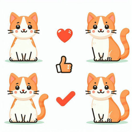 Set of cute cartoon cat with different emotions. Vector illustration isolated on white background.のイラスト素材