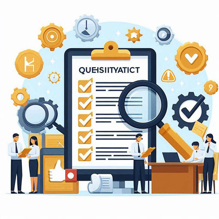 Quality control concept. Vector flat cartoon graphic design illustration of quality control systemのイラスト素材