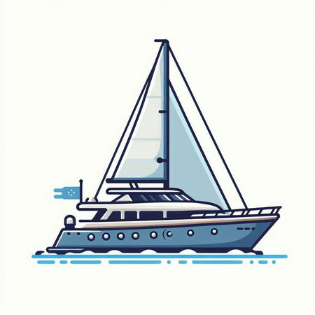 Sailing yacht isolated on white background. Vector illustration in flat cartoon style.のイラスト素材
