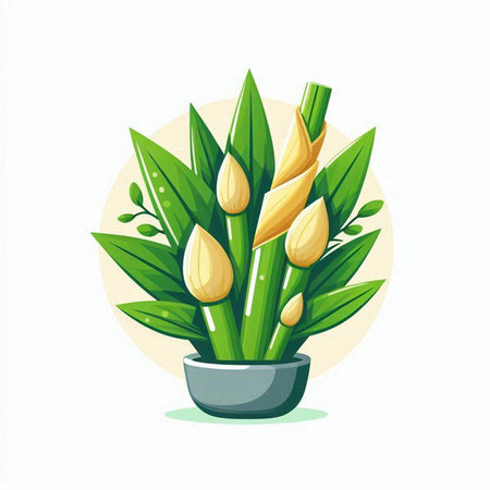 Illustration of plant in pot on white background. Flat style vector illustration.のイラスト素材