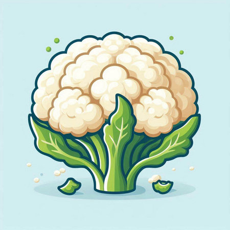 Illustration of a cauliflower with green leaves on a blue backgroundのイラスト素材