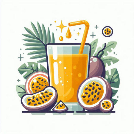 Passion fruit juice. Vector illustration of fresh passion fruit juice.のイラスト素材