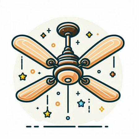 Ceiling fan icon. Vector illustration in flat linear style.のイラスト素材