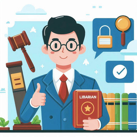 Lawyer with book and gavel. Vector illustration in flat styleのイラスト素材
