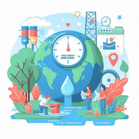 Save water and environment concept in flat design. Vector illustration with people.のイラスト素材