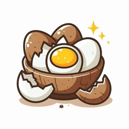 Broken egg in the shell. Vector illustration on white background.のイラスト素材