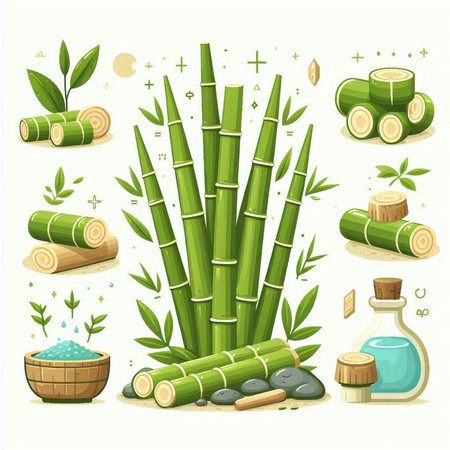 Bamboo and spa set. Vector illustration isolated on white background.のイラスト素材