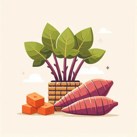 cassava plant with root and cube of sugar vector illustration designのイラスト素材