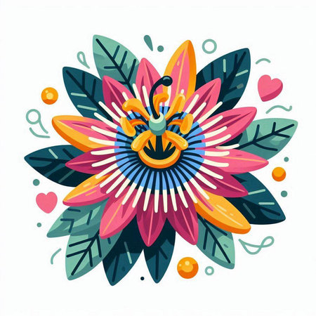Flower with leaves. Hand drawn vector illustration in doodle style.のイラスト素材
