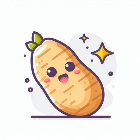 Cute potato character with kawaii face. Vector flat cartoon illustrationのイラスト素材