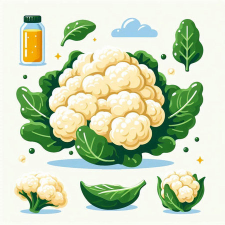 Cauliflower set. Cauliflower collection. Vector illustration.のイラスト素材