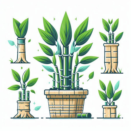 Bamboo plant in a pot. Vector illustration isolated on white background.のイラスト素材