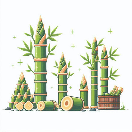 Illustration of a set of green bamboo plants on a white backgroundのイラスト素材