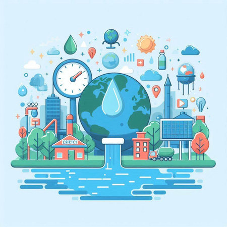 Vector illustration of Earth day concept with flat line icons and elements.のイラスト素材