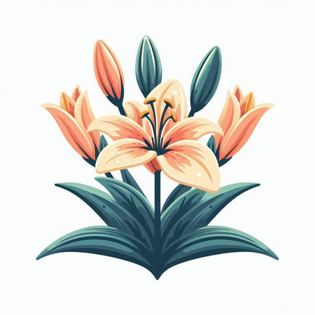 Bouquet of orange lilies isolated on white background. Vector illustration.のイラスト素材