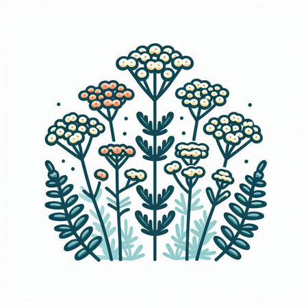 Achillea millefolium. Hand drawn vector illustration.のイラスト素材