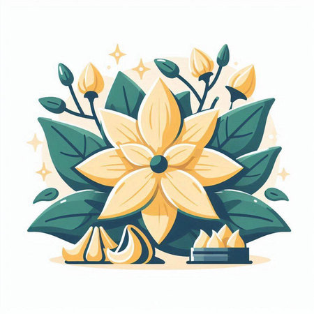 Flower with leaves and flowers. Vector illustration in flat style.のイラスト素材