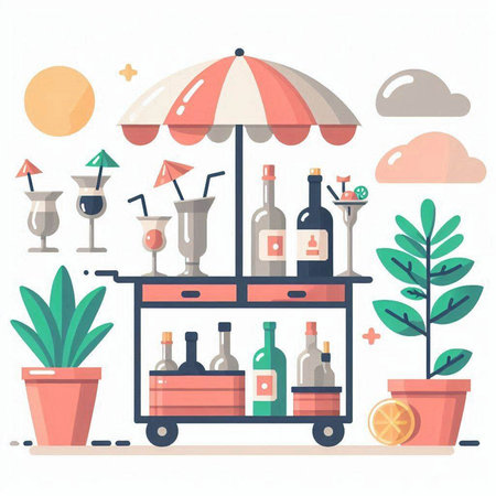 Cocktail stand with alcohol drinks. Flat style vector illustration.のイラスト素材
