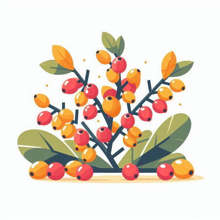 Autumn composition with rowan berries. Vector illustration in flat style.のイラスト素材