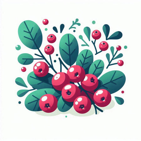 Christmas and New Year greeting card with berries and leaves. Vector illustration.のイラスト素材