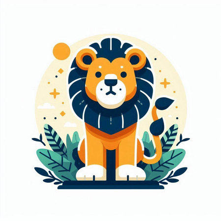 Lion in flat style. Vector illustration. Cute cartoon character.のイラスト素材