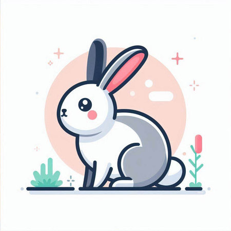 Cute cartoon rabbit. Vector illustration in a flat design style.のイラスト素材