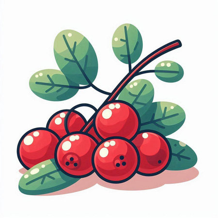 Cranberry with green leaves on white background. Vector illustration.のイラスト素材