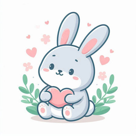 Cute bunny with a heart. Vector illustration in cartoon style.のイラスト素材