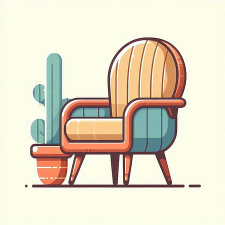 Armchair with cactus. Vector illustration in flat cartoon style.のイラスト素材