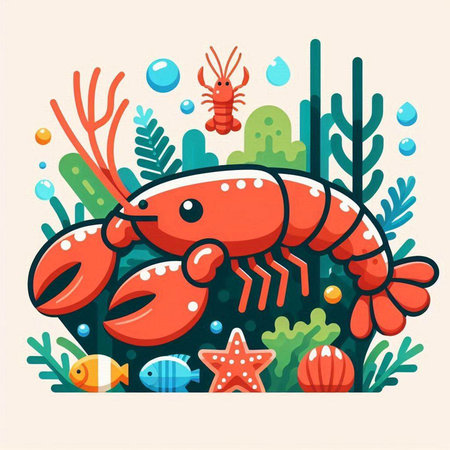 Lobster in the aquarium. Vector illustration in cartoon style.のイラスト素材