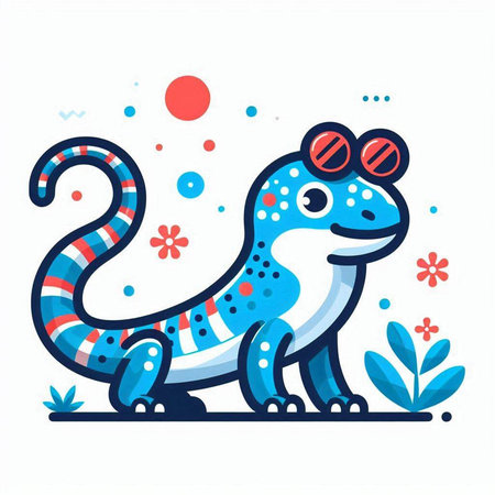 Cute cartoon chameleon on white background. Vector illustration.のイラスト素材