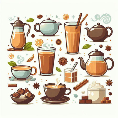 Coffee and tea icons set. Vector illustration in cartoon styleのイラスト素材