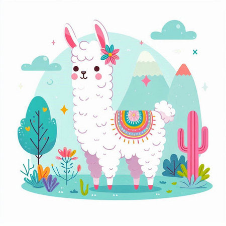 Cute llama, alpaca, alpaca vector illustration.のイラスト素材