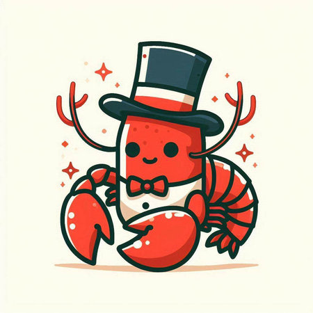 Lobster in top hat and bow tie. Vector illustration.のイラスト素材