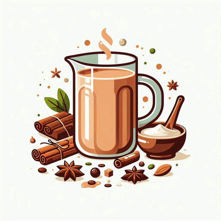Cup of hot chocolate with cinnamon and spices. Vector illustration.のイラスト素材